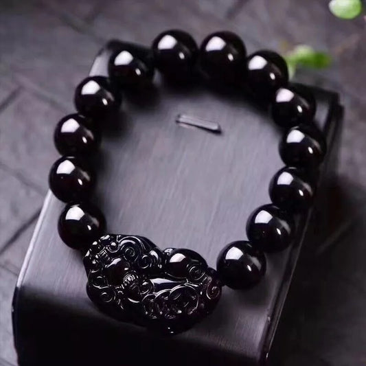 Natural Obsidian Stone Bracelet Attract Wealth Good Luck NEW