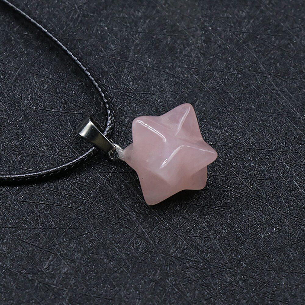 3D Six-pointed Star Necklace Green Yellow Jade Blue White Tiger Opal Rose Quartz Gray Red Agate AMB, NEW!