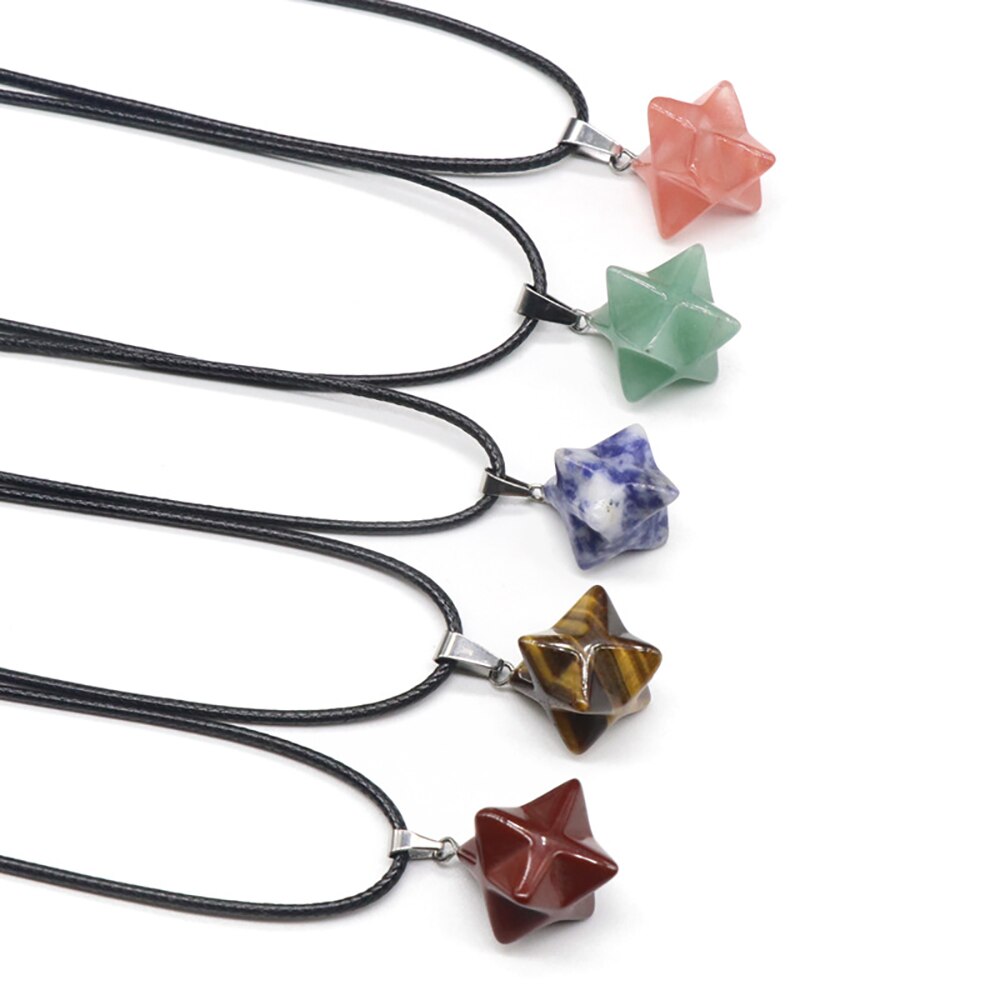 3D Six-pointed Star Necklace Green Yellow Jade Blue White Tiger Opal Rose Quartz Gray Red Agate AMB, NEW!