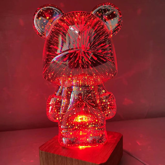 3D Glass Fireworks Little Bear Night Light Lamp Home Decor Multi-color NEW