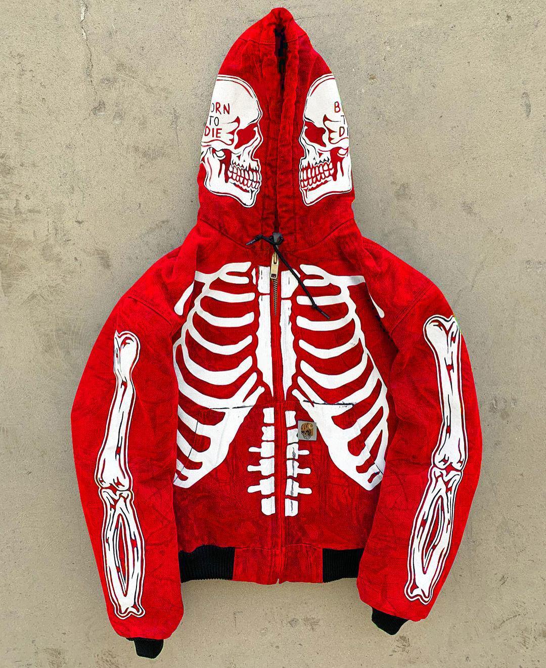 Men s Skeleton Hoodie Custom Full Face Zip Up Halloween Costume Warm F Treasure Hunt Store