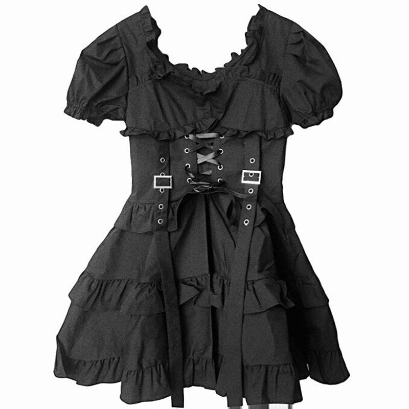 Gothic Women Black Dress Cosplay Costume Party Dress Elegant Edgy NEW