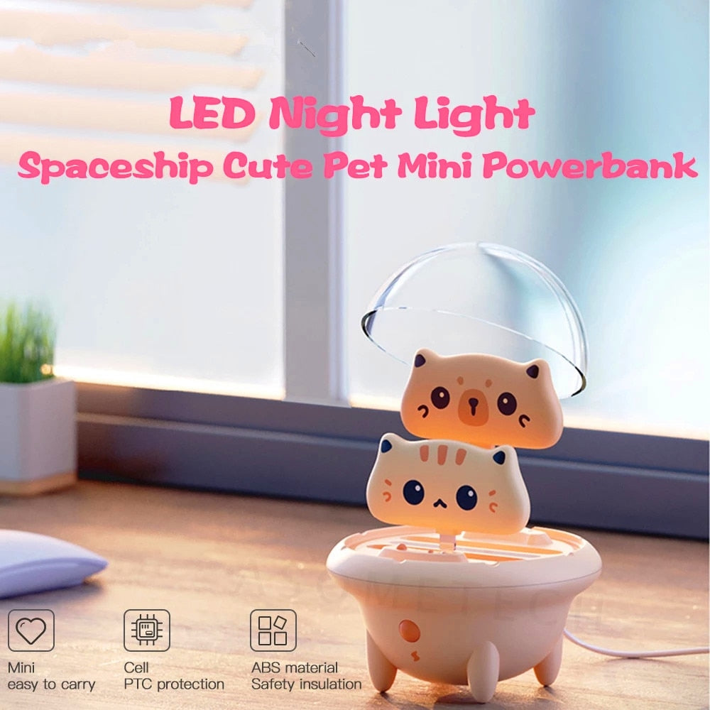 Cute Cat Kitten Portable Mini Power Battery Banks, Type C/iOS 800mAh x2 Night Light NEW