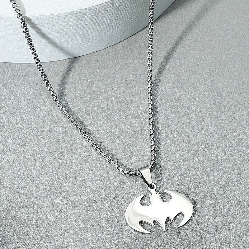 Superhero Batman Bat Symbol Logo Necklace Rose Gold Plated Silver Or Black, AMB, NEW!