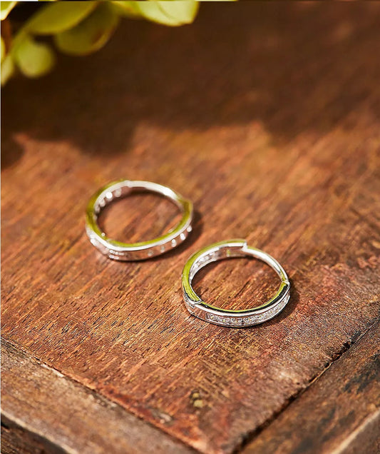 925 Sterling Silver Single Row Huggie Earrings