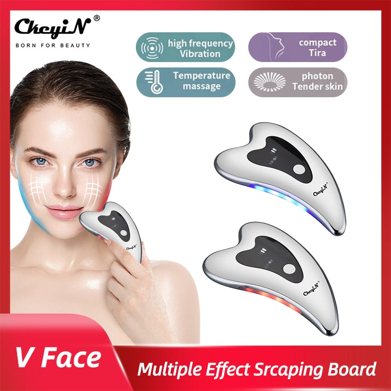 LED Light Vibration Face Lifting Tool Spa-Like Gua Sha Board Facial Massager NEW