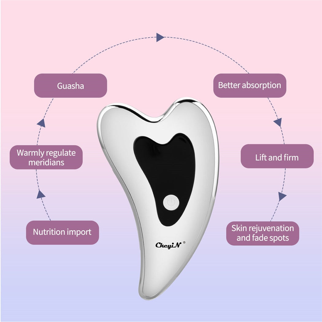 LED Light Vibration Face Lifting Tool Spa-Like Gua Sha Board Facial Massager NEW