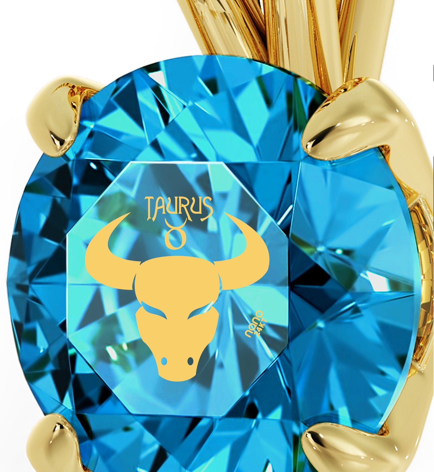 Taurus Zodiac Sign Symbol Bull 24k Gold Round-Cut Necklace Green Blue Turquoise Crystal, AMB, NEW!