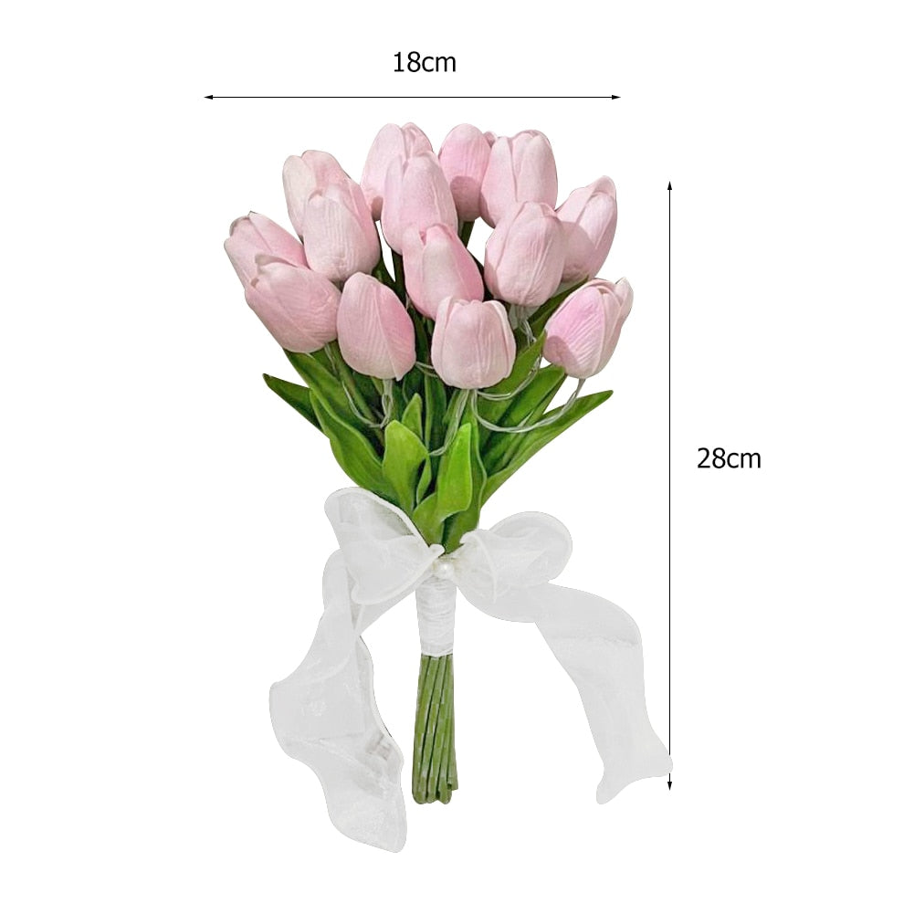 Valentines Day LED Tulip Table Lamp Material Flowers Warm Glow Pink White AMB