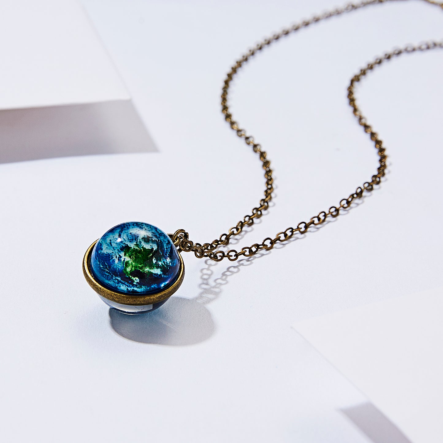 Beautiful Universe Pendant Necklace Multi Swivel Glow In The Dark Colors Blue Red Green Purple Copper Earth, AMB, NEW!