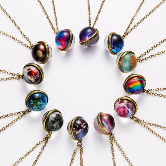 Beautiful Universe Pendant Necklace Multi Swivel Glow In The Dark Colors Blue Red Green Purple Copper Earth, AMB, NEW!