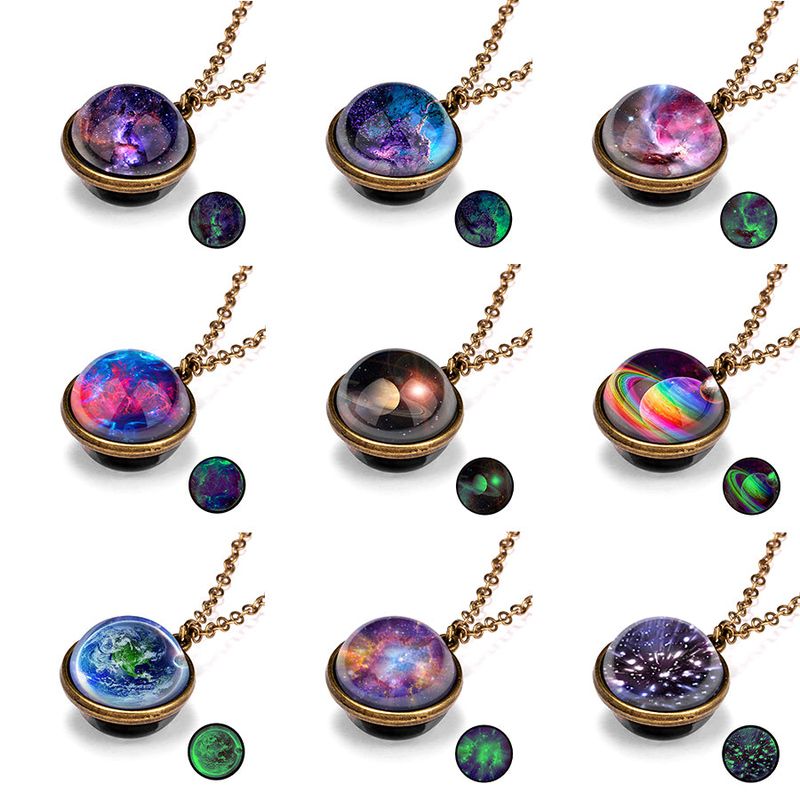 Beautiful Universe Pendant Necklace Multi Swivel Glow In The Dark Colors Blue Red Green Purple Copper Earth, AMB, NEW!