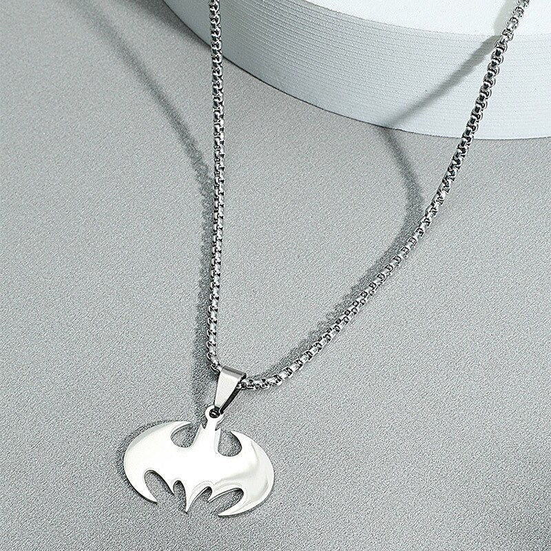 Superhero Batman Bat Symbol Logo Necklace Rose Gold Plated Silver Or Black, AMB, NEW!