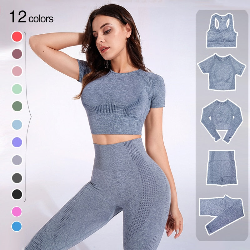 Women's Yoga Clothing 5pc Set Outfit Naked Feeling Tight Form Fitting Lightweight Exercise Dance NEW