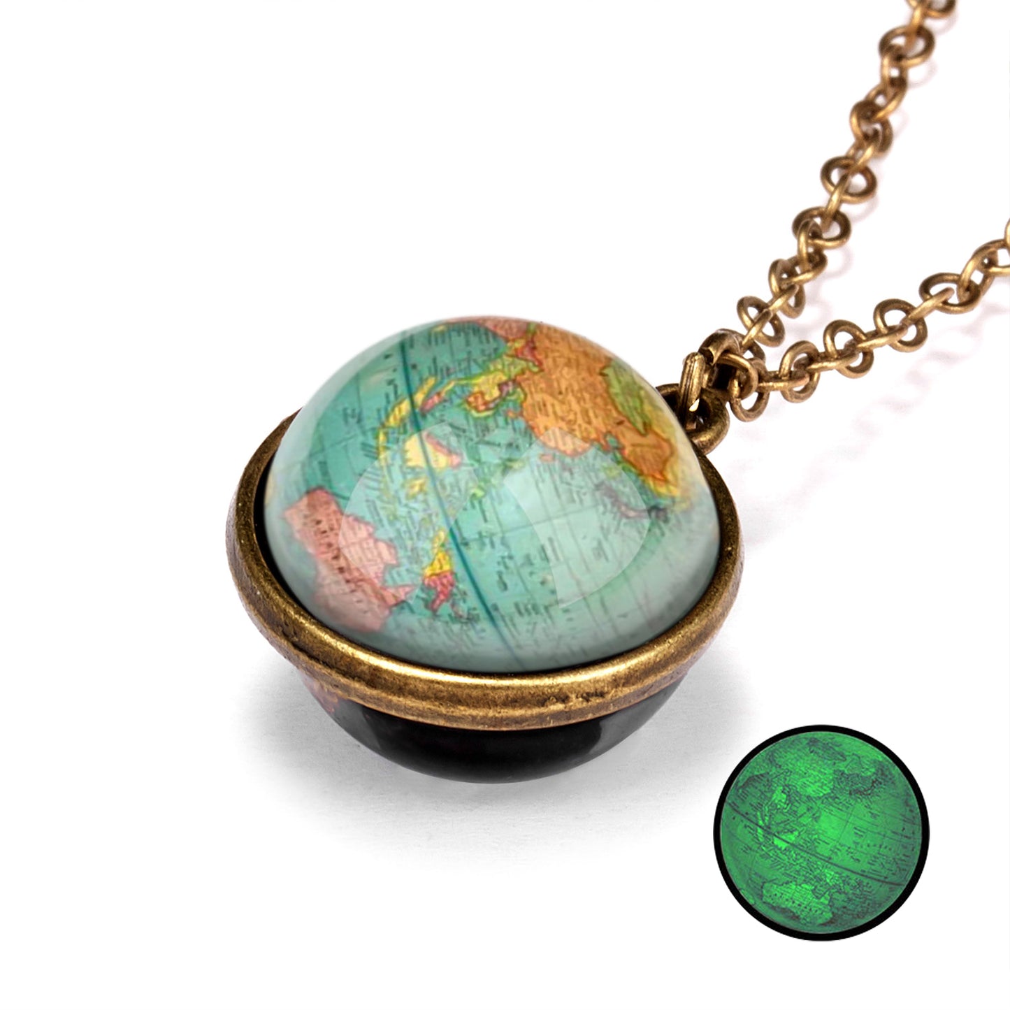 Beautiful Universe Pendant Necklace Multi Swivel Glow In The Dark Colors Blue Red Green Purple Copper Earth, AMB, NEW!