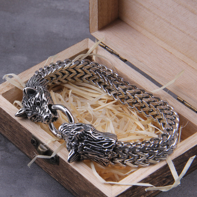 Men's Mesh Wolf Battle Bracelet 316L Stainless Steel Tug Of War Viking Nordic Woodsman NEW