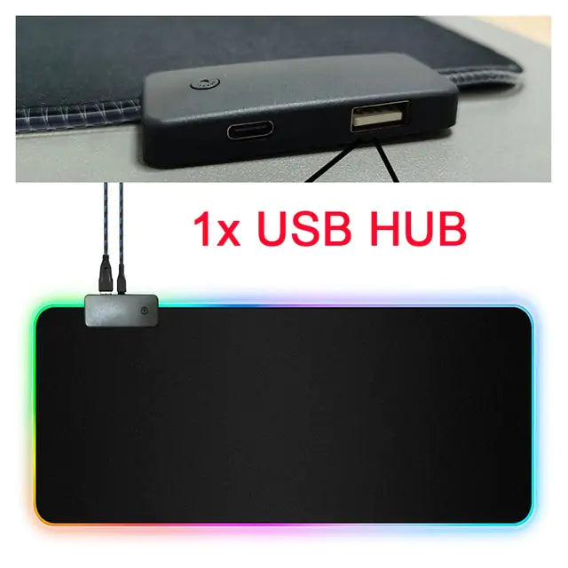 RGB LED Backlit Gaming Mouse Pad w/Cable & USB Hub L, XL, XXL Skid Resistant, Wrist Pad NEW