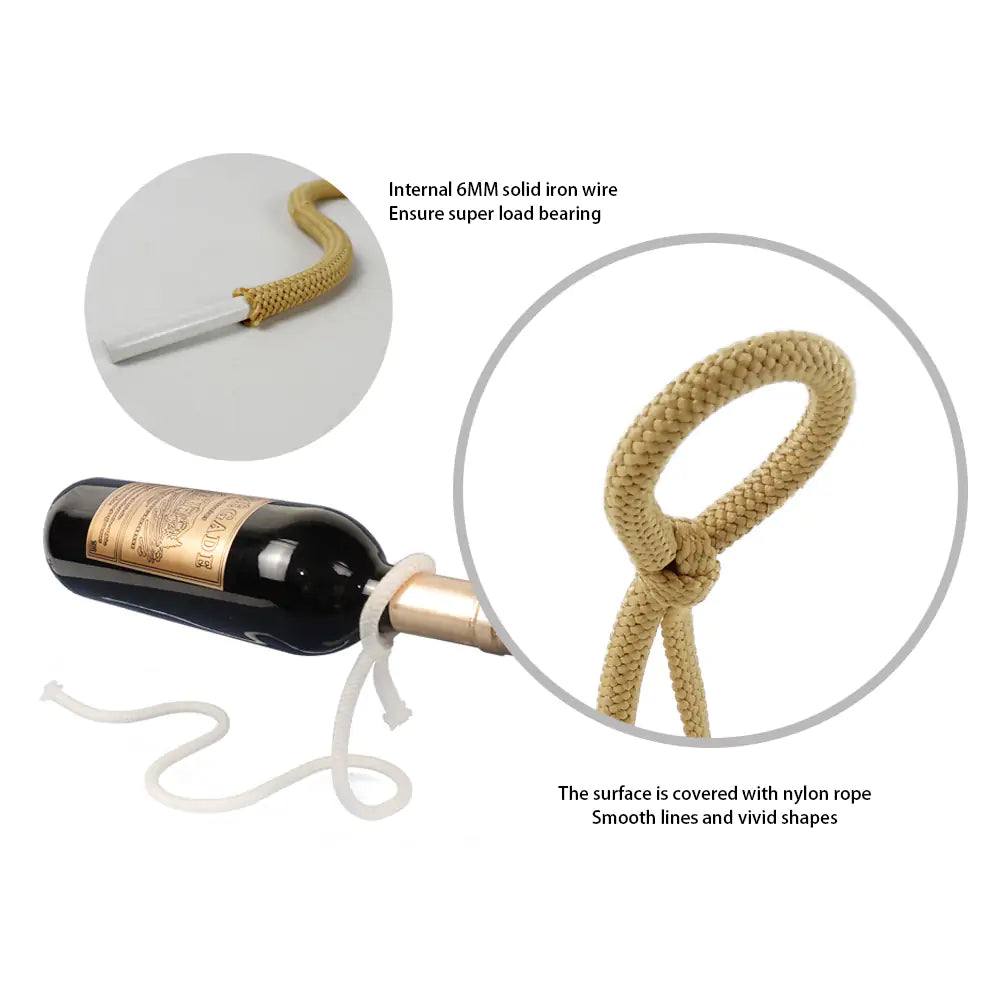 Suspended Rope Wine Bottle Holder Unique Conversation Starter Artistic NEW